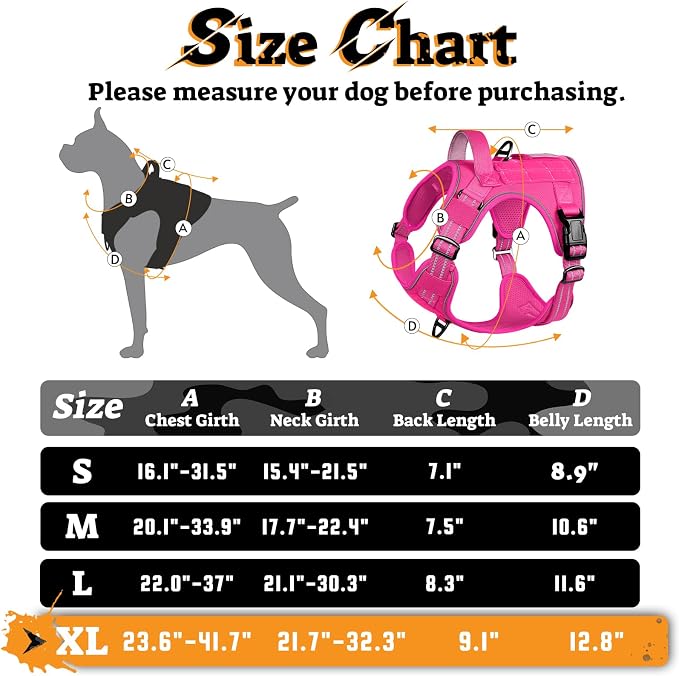 rabbitgoo Tactical Dog Harness for Large Dogs No Pull Adjustable Military Vest with Handle MOLLE Reflective Heavy Duty Dog Vest for Walking Training Hunting Outdoor Working Medium Size Dog Rose Red XL