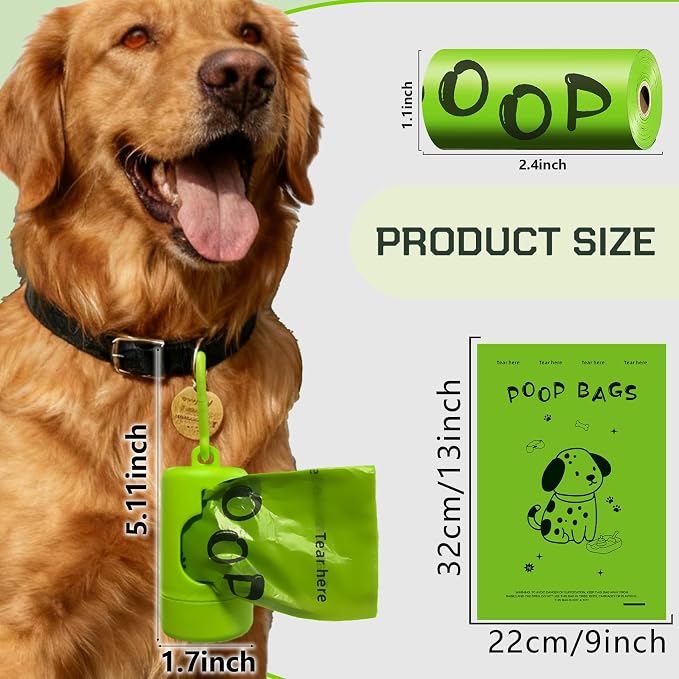 Dog Poop Bags Rolls with Dispenser - Scented & Leak-Proof Dog Waste Bags in Green/Black, 13x9 Inch Extra Large Poop Bags for Dogs, 120/360/630 Counts