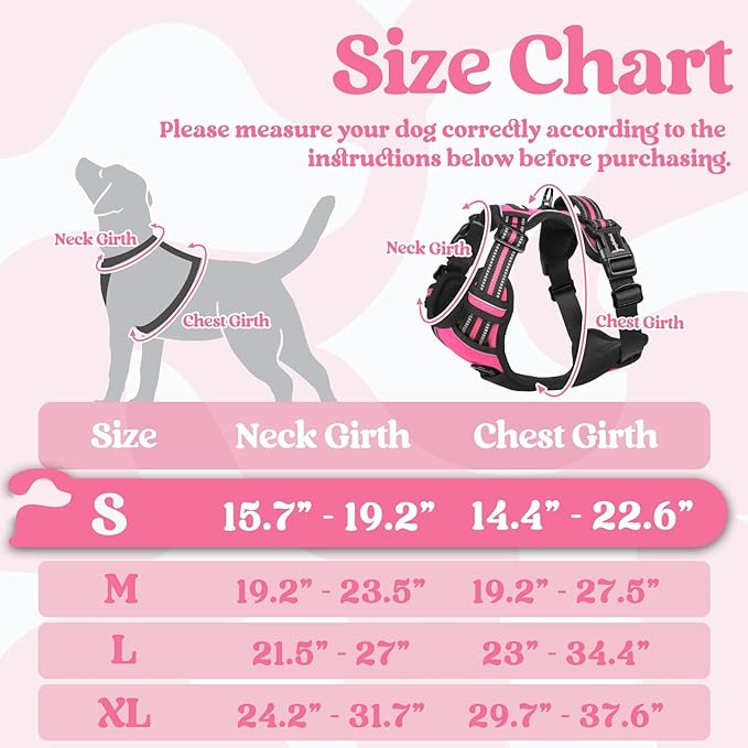 rabbitgoo Dog Harness Small Sized, No Pull Easy On & Off with 3 Buckles Pet Harness, Adjustable Soft Walking Vest with 2 Clips and Handle, Reflective for Small Dogs, Rose Pink, S