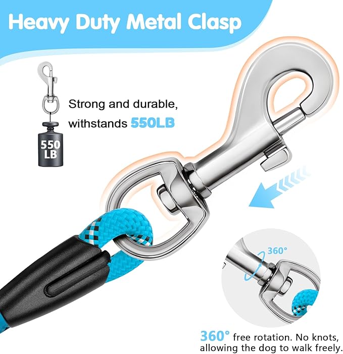 Dog Leash Heavy Duty 4/5/6ft XiaZ 2 Handles Dog Leashes for Medium Large Dogs 1/2 Inch 1000lb Strength Reflective PVC Waterproof-Handles Metal Hook Dual-Handle Rope Leash Nighttime Safety