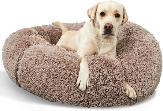 Washable Dog Round Bed - Large Donut Dog Bed, Comfy Calming Cuddler