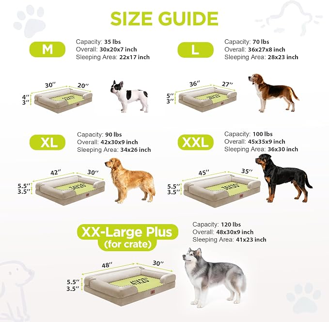 Dog Beds for Medium Large Size Dogs - Orthopedic Washable, Removable Non-Slip Memory Foam Pet Couch Bolster Cover,30 x 20