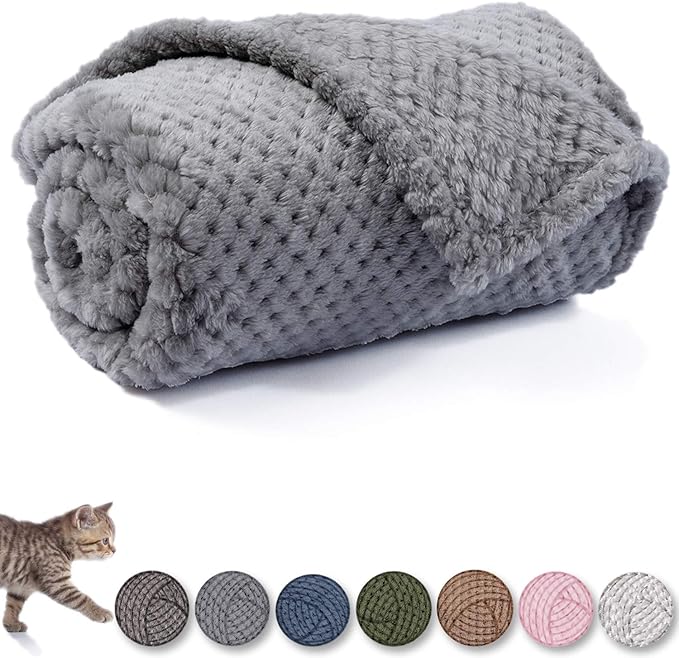 Warm Soft Fuzzy Dog or Cat Blanket, Plush Fleece Throws for Puppy, Kitten, Bed, Couch, Sofa, Travel (L/40" x 48", Grey)