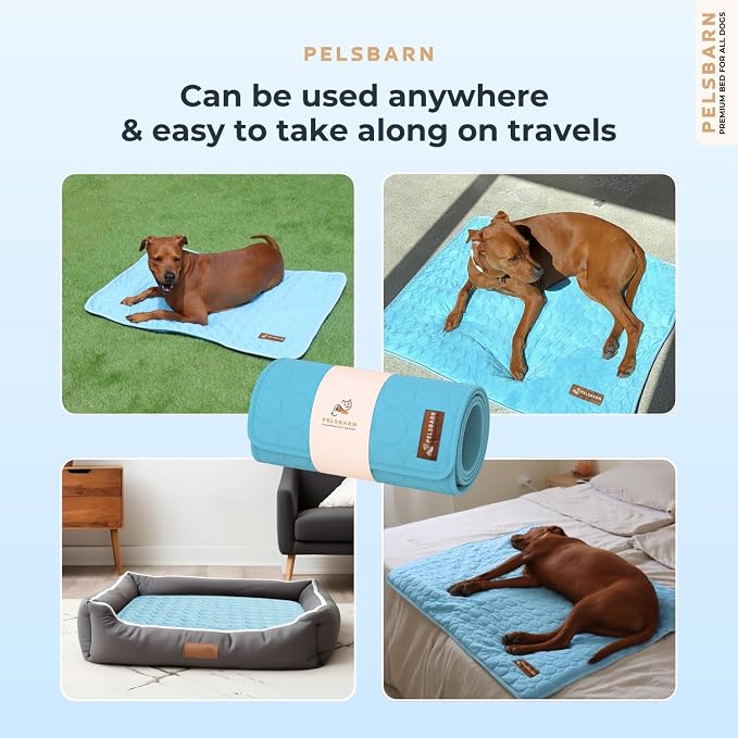 Pelsbarn Dog Cooling Mat- Ice Silk Summer Comfort, Self Cooling, Non-Slip Dog Pad, Durable & Washable, Mat for Large Dogs 25 x 37, Support Shelter Dogs with Every Purchase (Blue)