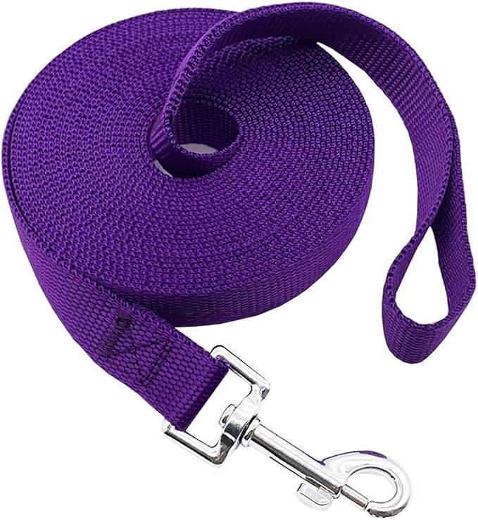 Nylon Training Dog Leash for Small Medium Large Dogs, 15ft 20ft 30ft 50ft Long Leash Dog/Puppy Lead for Obedience Recall Training, Camping (1" x 15ft, Purple)