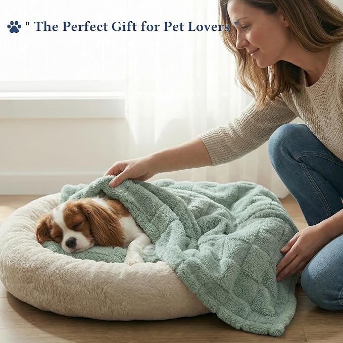 David's Home Large Dog Blankets Washable Pet Bed Cover Twin Size, Soft Fluffy Fuzzy Cat Puppy Blanket with Premium 300GSM Fleece for Pet Kitten Doggy, Aqua Gray, 66 * 90"