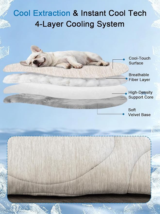 Dog Cooling Mat, Q-Max>0.46 Instant Cool Pad for Dogs, Reversible 4-Layer Thick Pet Cooling Pad, Machine Washable,for Crate, Car, Indoor & Outdoor Summer（X-Large-45 L x 41" W)
