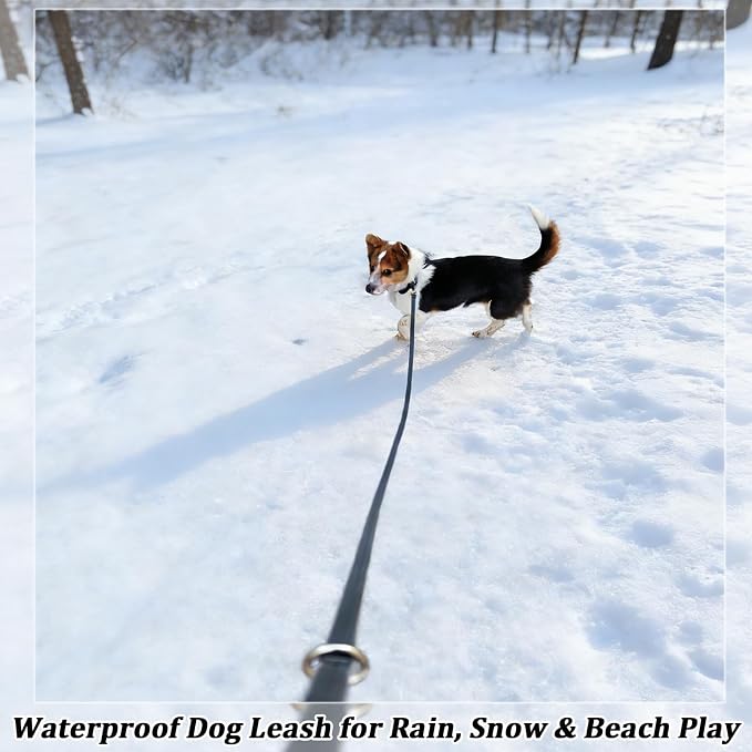 WYuZe Waterproof Dog Leash 7FT 12FT, Odor-Proof Strong Coated Nylon Webbing Easy to Clean, Lightweight Long Leash for Outdoor Walking, Hiking, Beach Playing (7ft, Black)