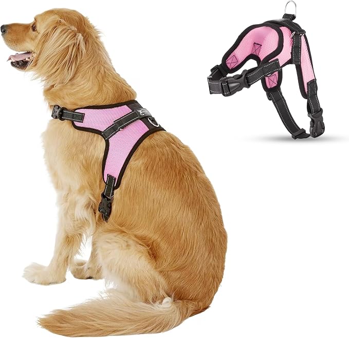 No Pull Reflective Adjustable Dog Harness with Handle- Comfortable Soft All Weather Mesh, Easy On Puppy Harness for Small Medium and Large Dogs (Pink) X-Large