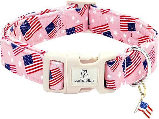 Lionheart glory American Flag Dog Collar, 4 of July Patriotic Independence Dog Collar Heavy Duty Adjustable Collars for Medium Dogs Pet Gift Summer Collars