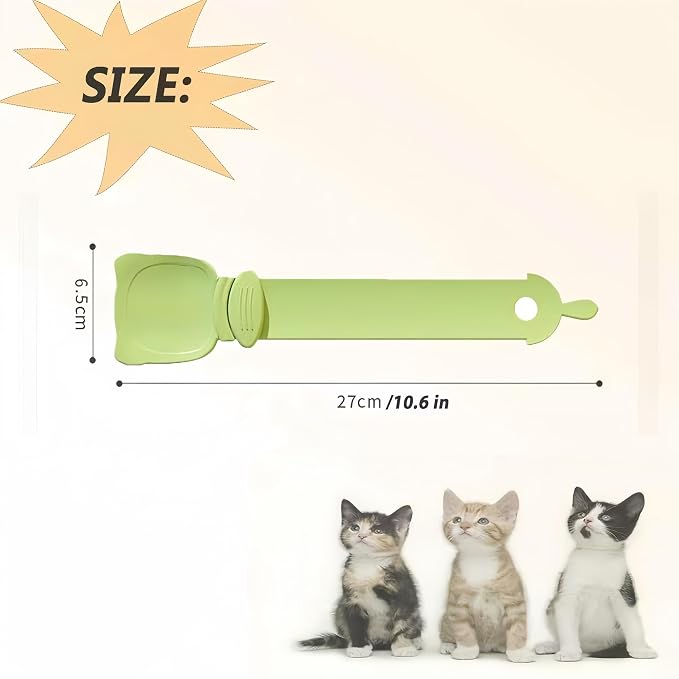 Multifunctional Cat Strip Squeeze Spoon - Cute Cat Head Feeder, 3 Color Strip, Wet Food Dispenser & Treat Spoon (Pet Supplies) (Green-1PCS+Beige-1PCS)