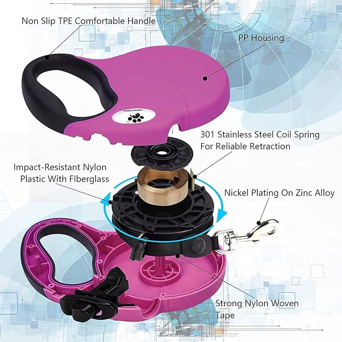 13ft Retractable Dog Leash for Small Breed Dogs up to 22 lbs with a Detachable Chew Proof Extender Wire Ropes (Pink S)
