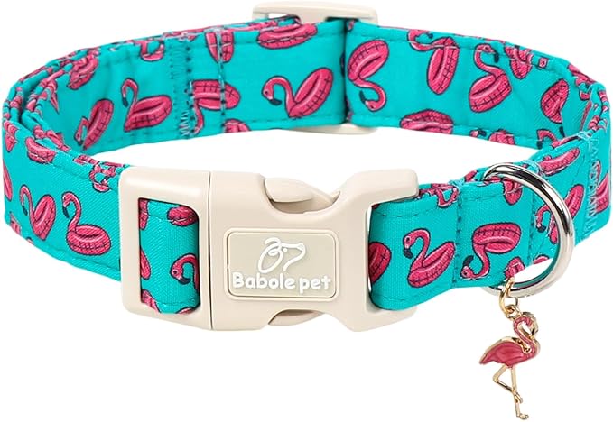 Summer Dog Collar, Cute Boy Flamingo Pool Party Dog Collars for Large Dogs - Beach Day Pup Collar, Soft Adjustable Male Pet Collars with Quick Release Buckle L