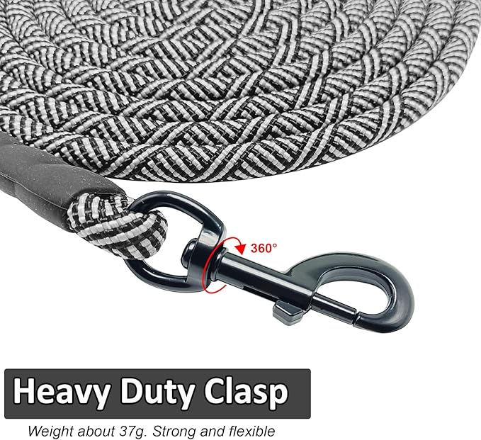 MayPaw 30ft Long Rope Dog Leash, 3/4/5/6/7/8/10/12/15/20/30FT Lengths Dog Lead Nylon Pet Leash, Soft Padded Handle Thick Lead Training Leashes for Large Medium Dogs (30ft * 1/2", Black)
