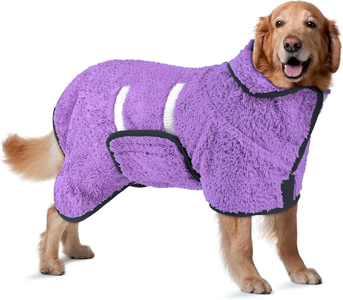 Bienbee Dog Bathrobe, Quick Drying Super Absorbent Pet Robes for Small Medium Large Dogs, Drying Coat for After Bath & Swim, Warm & Cozy Dogs Towels, Dog Puppy Bath Supplies, Light Purple XL