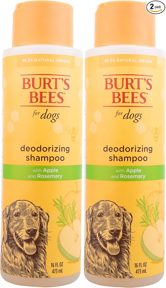 Burt's Bees for Pets Deodorizing Dog Shampoo Apple Rosemary 95 Percent Natural pH Balanced Sulfate-Free Smelly Dogs 16 FL OZ 2 Pack