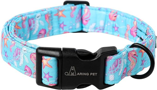 ARING PET Summer Dog Collar, Cute Blue Starfish Seahorse Doggy Collars for Puppy Small Medium Large Boy Girl Dogs Pet, for Daily Photos Outdoor Beach Walking Picnic, S