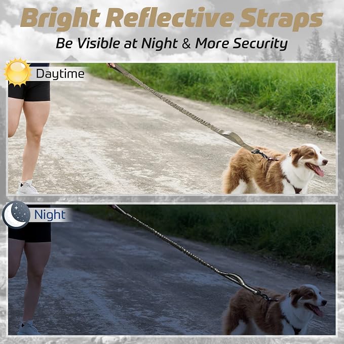 rabbitgoo Tactical Bungee Dog Leash with Shock Absorption, Military Training Leash with 2 Padded Control Handles for Medium Large Dogs, 5.2FT, Brown