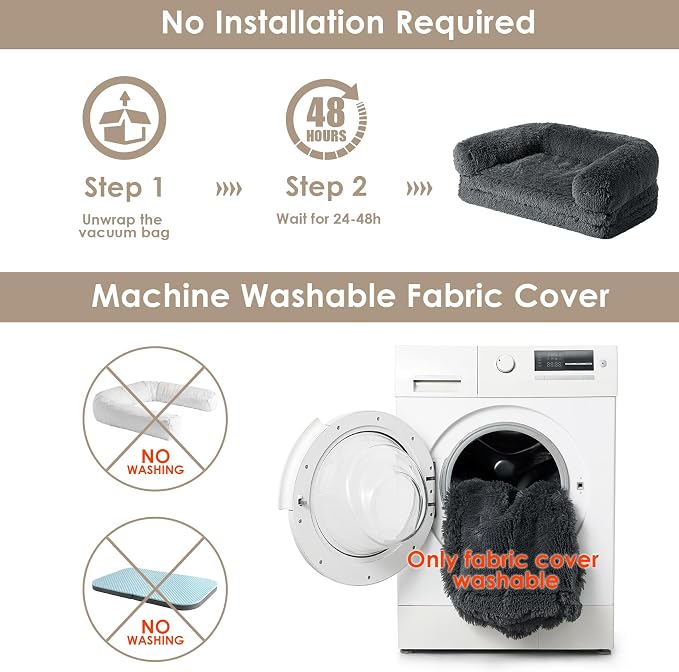 EHEYCIGA Foldable XXL Dog Bed for Large Sized Dog, 54"x38"x7.5" Faux Fur Fluffy Pet Couch Bed, Orthopedic Calming Memory Foam Big Pet Bed, Washable Pet Sofa Bed with Non-Slip Bottom, Dark Grey