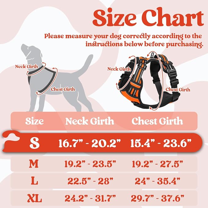 rabbitgoo Dog Harness Small Sized, No Pull Easy On & Off with 3 Buckles Pet Harness, Adjustable Soft Walking Vest with 2 Clips and Handle, Reflective for Small Dogs, Orange, S