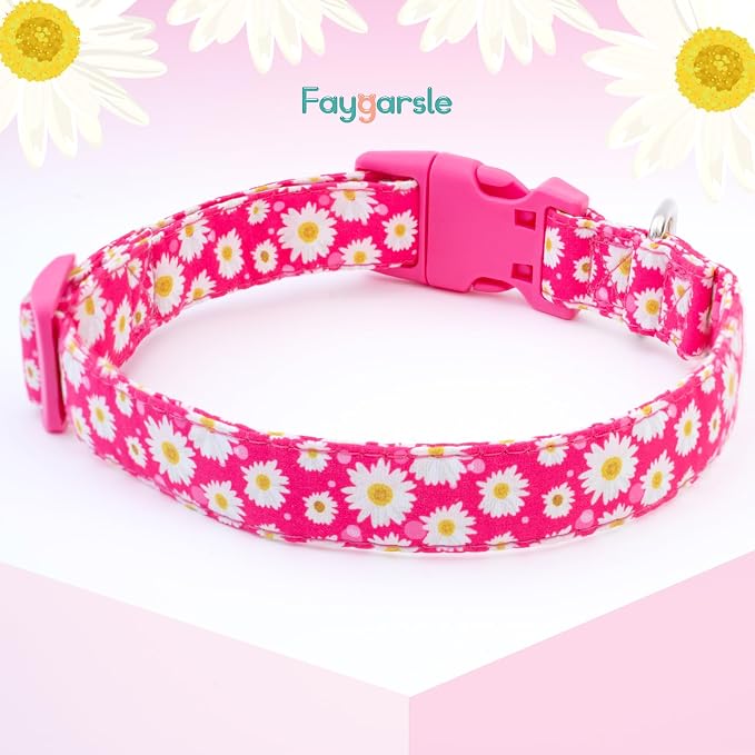 Faygarsle Cotton Dog Collar Cute Dog Collars for Small Medium Large Dogs Hot Pink Floral Colored Options Soft and Fancy Pet Collars for Girls Flower Pattern for Girl Dog Collar L