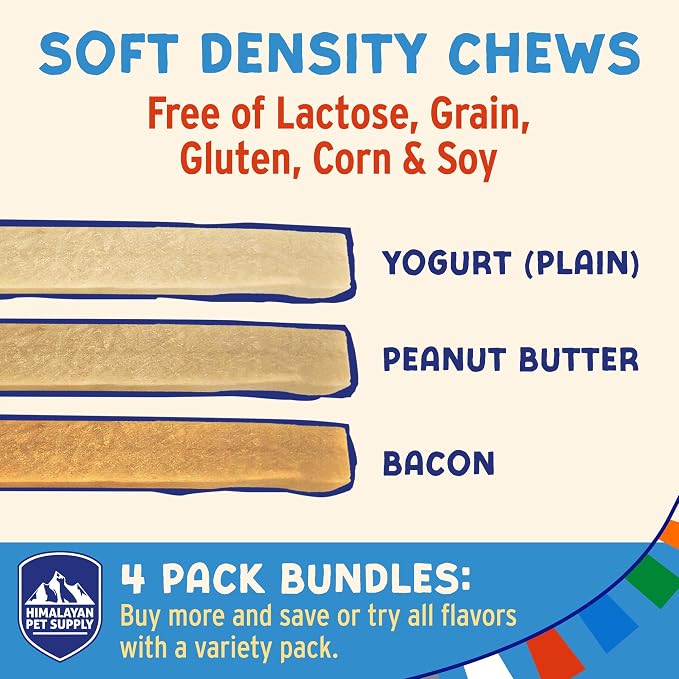 Himalayan Dog Chew Yogurt Sticks, Peanut Butter, Dog Treats with Prebiotics, Probiotics & Protein, Digestive Support, Lactose & Gluten Free, Natural Dog Treat for All Breeds, Made in America, 4pk