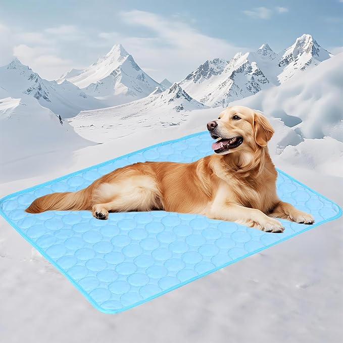 Dog Cooling Mat - 40" x 28" Washable Instant Cooling Pet Pad for Dogs & Cats, Pet Sleeping Bed for Indoor Outdoor in Summer, Portable Non-Toxic Kennel Puppy Crate Pad, Blue (L(28'' x 22''))
