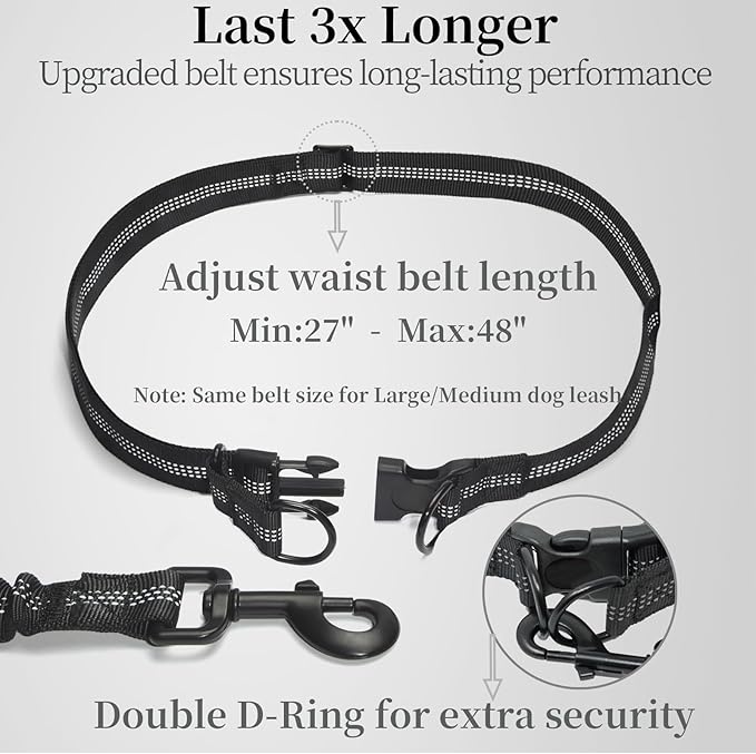 iYoShop Hands Free Dog Leash with Zipper Pouch, Dual Padded Handles and Durable Bungee for Walking, Jogging and Running Your Dog (Large, 25-120 lbs, Very Berry)