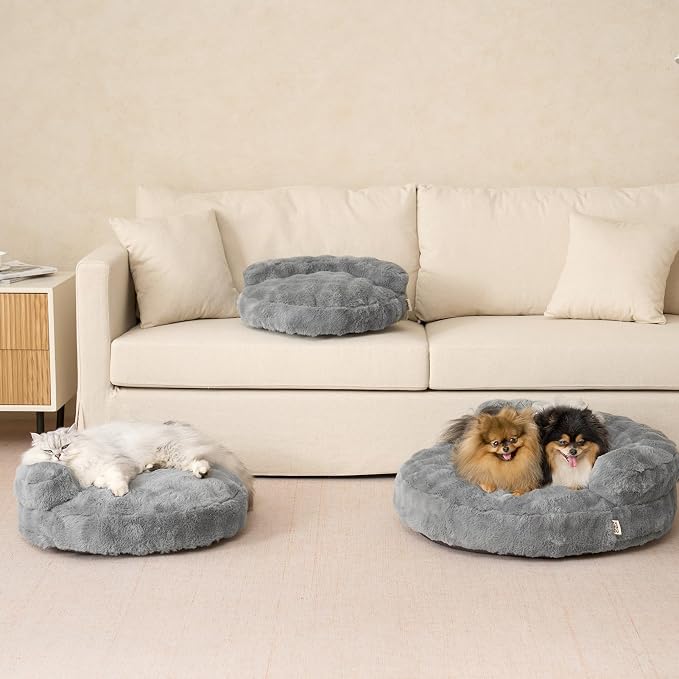 EHEYCIGA Soft Dog Couch Bed for Large Dog, Fluffy Medium Dog Bed with Removable Washable Cover, Bolster Pet Sofa, Waterproof and Non-Slip, 36" x 36"x 9", Grey
