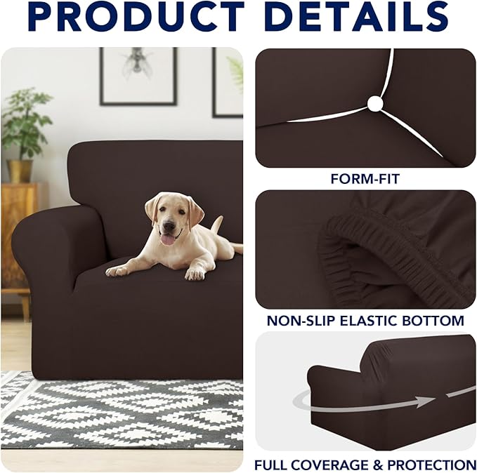 PureFit 100% Dual Waterproof Couch Cover Slipcovers for Couches and Sofas - Stretch Non Slip Fleece Sofa Covers Washable, Leakproof Furniture Protector for Kids, Pets, Dog (Sofa, Chocolate)