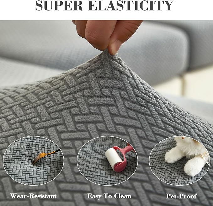 Sofa Covers Couch Covers for Sofa Pet Friendly Couch Cushion Covers Universal Sofa Covers Washable Stretch Slipcovers for Sectional Sofa (Texture Gray,Chaise Cover)
