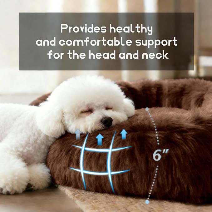 Comfort Donut Dog Bed - Ultra-Soft Pet Bed with Neck Support, 3 Sizes (Machine Washable) for Small/Medium/Large Dogs & Cats(Coffee,24''Lx24''Wx8''Th)