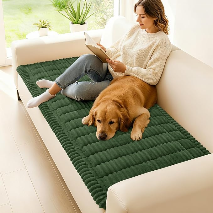 hyha Couch Cover for Dogs Washable, Non Slip Thick Flannel Sofa Protector, Pet Friendly Plush Furniture Cover for Sectional Sofa & Loveseat (Dark Green, 43" x 82.7")
