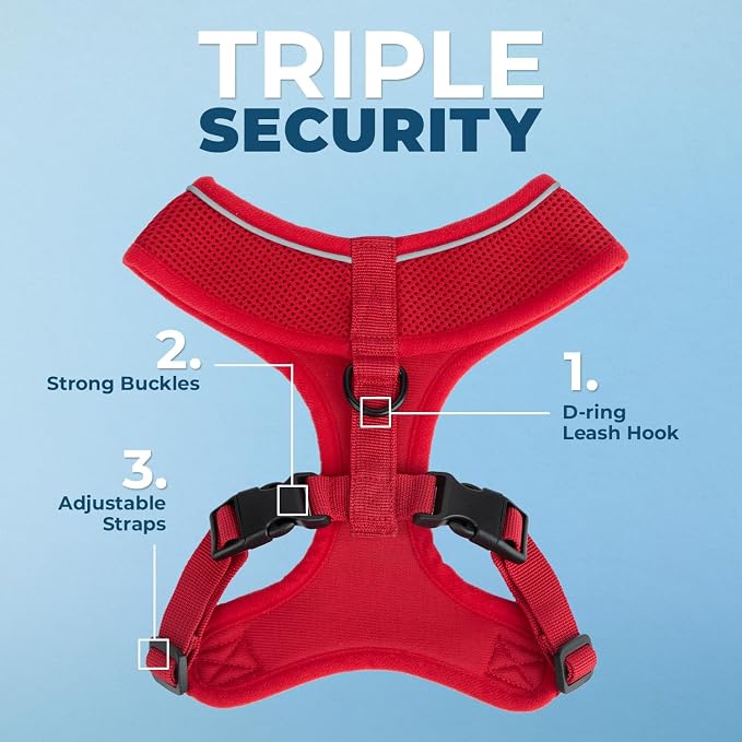 Best Pet Supplies Voyager Aerolite Over the Head Dog Harness, No Pull Breathable Air Mesh Vest, Quick Dry with Reflective Stitching, Adjustable Escape Resistant Harness - Red, X-Small