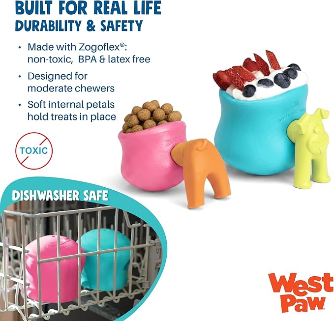WEST PAW Zogoflex Toppl Interactive Treat Dispensing Puzzle Dog Toy for Mental Stimulation & Enrichment-Holds Kibble & Treats-Lickable, Freezable & Dishwasher Safe-Made in USA-Small-Teal