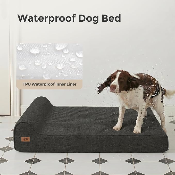 Sytopia 7" Thick Orthopedic Dog Beds for Extra Large Dogs (50" x 34" x 10"), Chew Proof Fabric Cover, 35D Memory Foam Dog Beds with Durable Waterproof Liner & Removable Washable Cover, Black