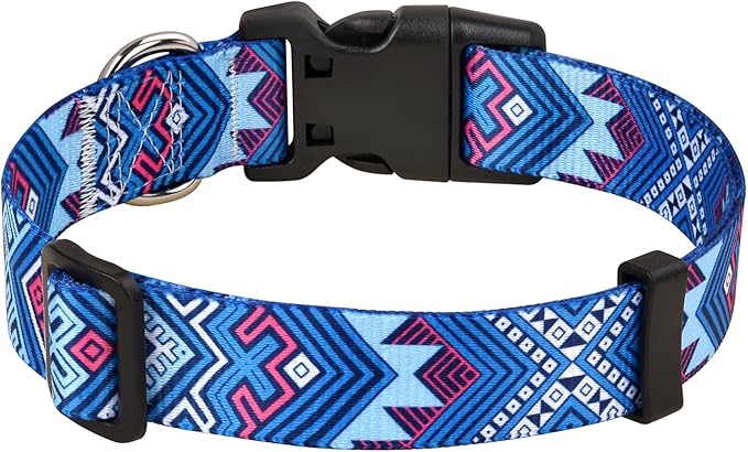 Mihqy Dog Collar with Bohemia Floral Tribal Geometric Patterns - Soft Ethnic Style Collar Adjustable for Small Medium Large Dogs(Blue Ethnic Style,L)