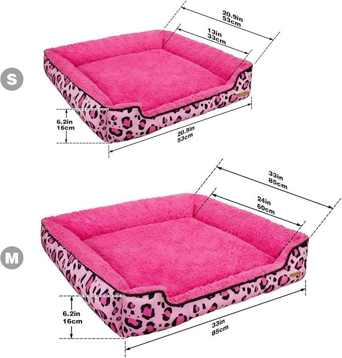 Rectangle Washable Dog Bed for Large, Medium & Small Dogs – Soft Calming Puppy Beds, Durable Warm Pet Sofa with Non-Slip Bottom for Indoor Use.Pink M Size (33.5"x33.5"x7.1")