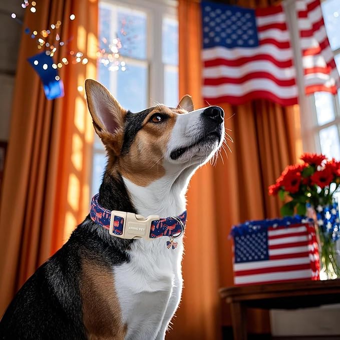 ARING PET 4th of July Collars for Dogs, Fourth of July Patriotic Bow Flag Red Blue Dog Collar for Puppy Small Medium Large Boy Girl Doggy-L