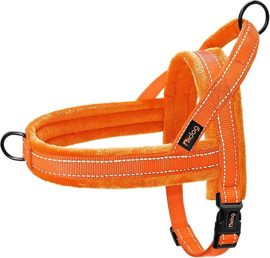 Didog Soft Flannel Padded Dog Vest Harness, No Pull/Quick Fit Reflective Dog Strap Harness, Easy for Training Walking (S:Chest 18-22", Orange)