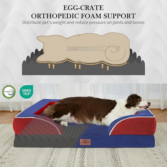 Comfort Expression Orthopedic Dog Bed for Large Dogs 36x27 Inch, Waterproof Egg Crate Foam Large Pet Bed with Bolsters, Dog Couch with Washable Cover & Non-Slip Bottom, American Flag 4