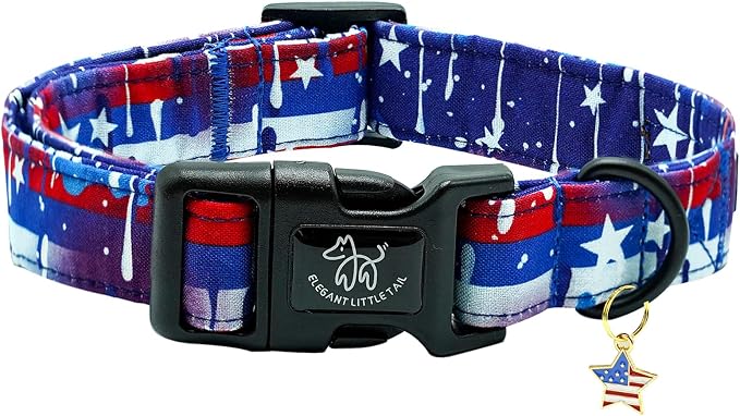 Elegant little tail Independence Dog Collar, 4th of July Holiday Pet Collars Cotton Patriotic Puppy Girl or Boy Soft Pet Gift Adjustable Dog Collar for Small Medium Large Dogs
