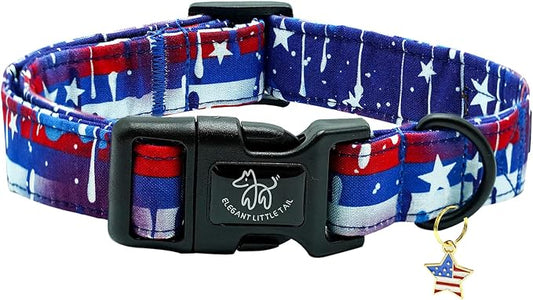 Elegant little tail Independence Dog Collar, 4th of July Holiday Pet Collars Cotton Patriotic Puppy Girl or Boy Soft Pet Gift Adjustable Dog Collar for Small Medium Large Dogs