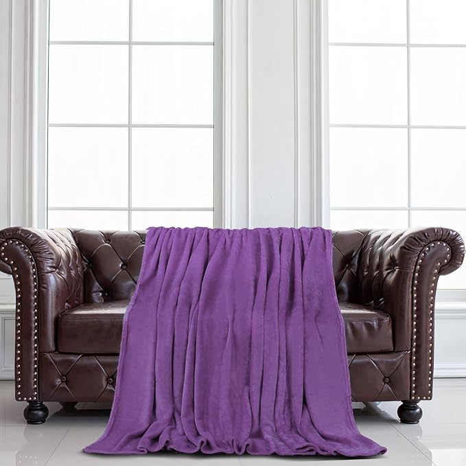 uxcell Flannel Fleece Blanket Full Size - Soft Lightweight Plush Microfiber Bed Blanket for Sofa or Couch, Machine Washable Blankets Fleeces, Dark Purple 70x78 Inch