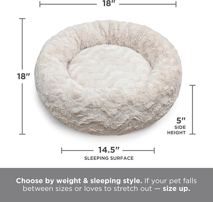 Best Friends by Sheri The Original Calming Donut Dog Bed for Extra-Small Dogs up to 10 lbs, Lux Faux Fur, Gray, 18" x 18"