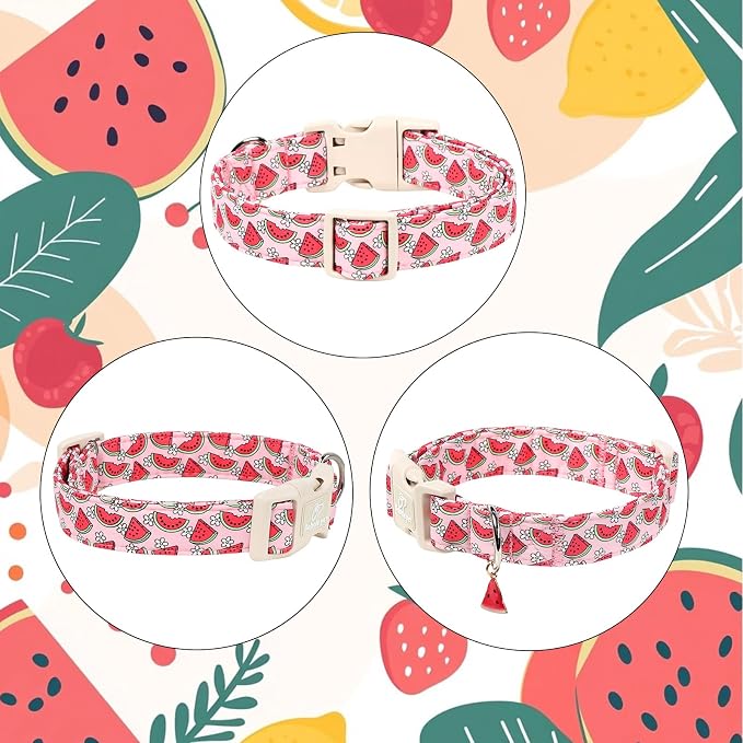 Summer Dog Collar Pink Watermelon Girl Dog Collars for Puppy Small Dogs - Lightweight Adjustable Cute Female Dogs Everyday Collar with Safety Buckle XS