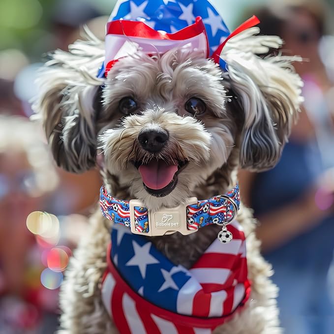 American Soccer Dog Collar Blue Patriotic Dog Collars for Puppy Small Dogs - Lightweight Adjustable 4th of July Puppy Collars Summer Stars & Stripes Male Female Dogs Collar XS