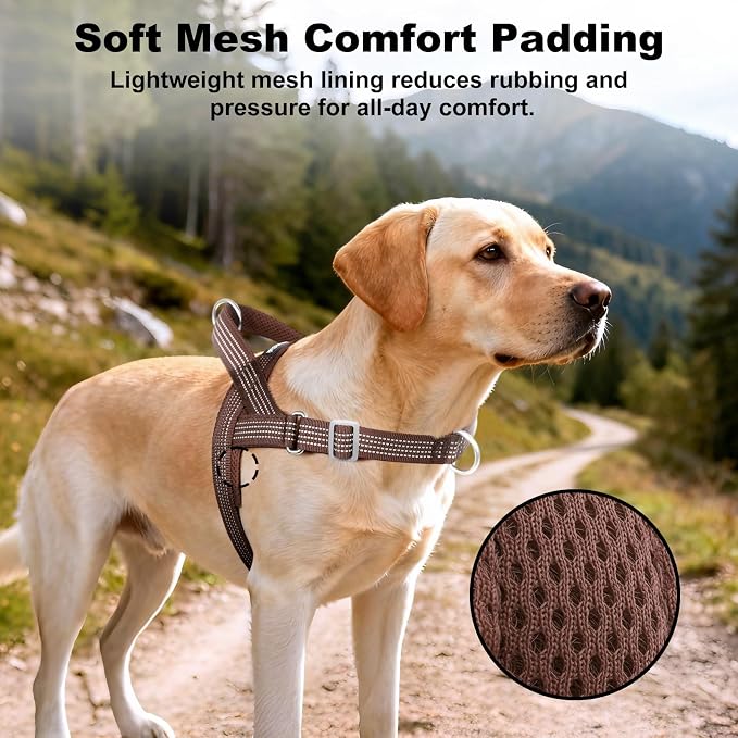No Pull Dog Harness with Handle, Adjustable Mesh Padded Reflective Walking Harness with Front Clip for Small Medium Large Dogs – Quick Fit No Escape for Training and Hiking (Chocolate, XS)