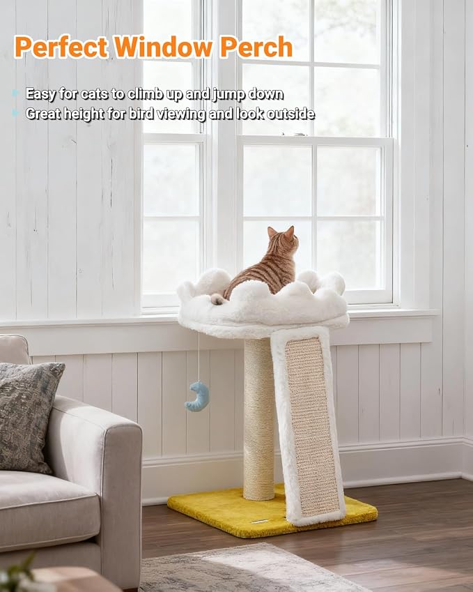 Happi N Pets Cat Tree, Cloud Cat Tower with Soft Bed, Cat Scratching Post & Pad with Larger Perch for Window Viewing, Small Cat Tree with Cute Toys, Bonus Catnip