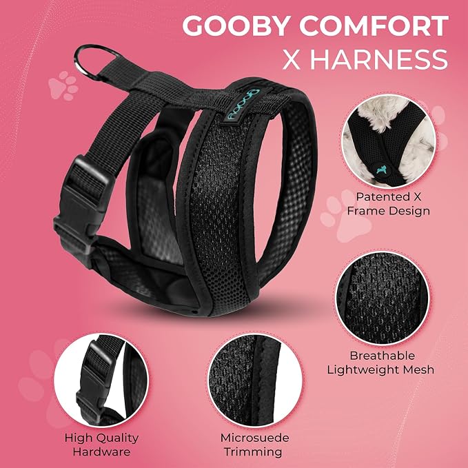 Gooby Black X-Large Polyester Comfort X Harness for Small Dogs, No Pull, Choke-Free, Lightweight Mesh, Machine Washable